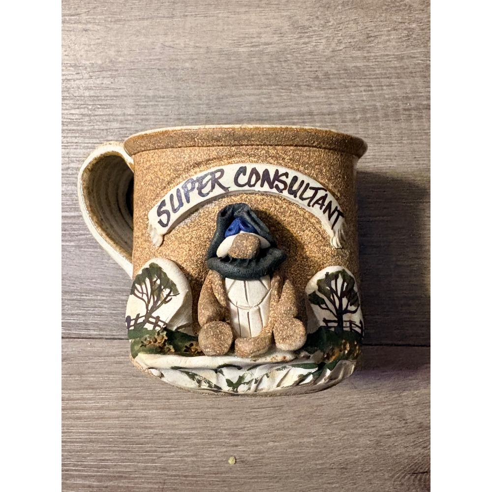 Super Consultant Studio Pottery Mug Handcrafted 3D Relief Stoneware Coffee Cup